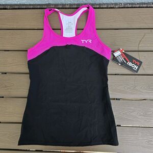 TYR Women's Triathlon Black/Pink Tank Singlet Tri  Top CARBON Sz S New